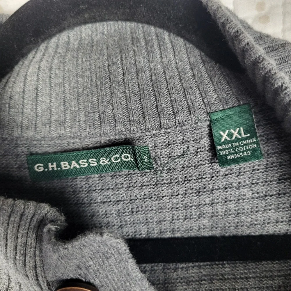 GH Bass Fisherman's Sweater Men's 2XL Gray Waffle Knit 1/4 Button Pullover